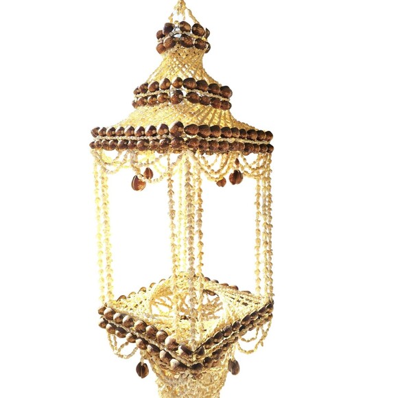 Vintage 70s MCM Regency Square Cowrie Sea Shell Hanging Plant Hanger RARE HTF - Picture 12 of 12